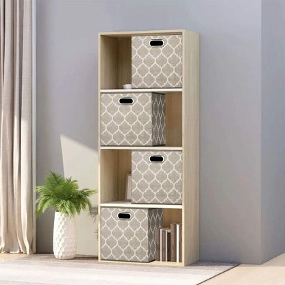 Cloth Storage Bins Set of 4 Thick Fabric Drawers Foldable Cubes Basket Organizer Container with Dual Metal Handles for Shelf Cabinet Bookcase Boxes Grey-White 13x13x13 inch