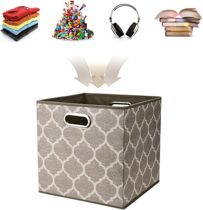 Cloth Storage Bins Set of 4 Thick Fabric Drawers Foldable Cubes Basket Organizer Container with Dual Metal Handles for Shelf Cabinet Bookcase Boxes Grey-White 13x13x13 inch