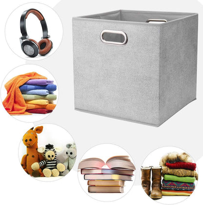 Cloth Storage Bins Set of 4 Thick Fabric Drawers Foldable Cubes Basket Organizer Container with Dual Metal Handles for Shelf Cabinet Bookcase Boxes Grey-White 13x13x13 inch