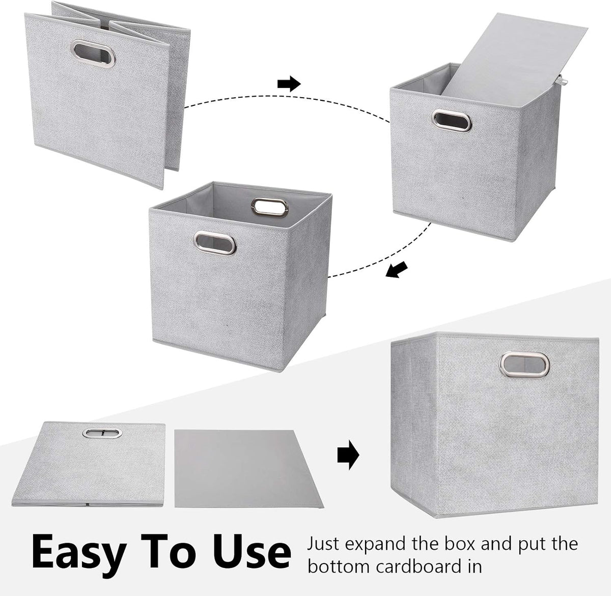 Cloth Storage Bins Set of 4 Thick Fabric Drawers Foldable Cubes Basket Organizer Container with Dual Metal Handles for Shelf Cabinet Bookcase Boxes Grey-White 13x13x13 inch