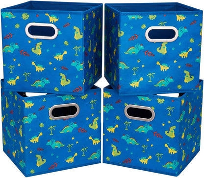 Cloth Storage Bins Set of 4 Thick Fabric Drawers Foldable Cubes Basket Organizer Container with Dual Metal Handles for Shelf Cabinet Bookcase Boxes Grey-White 13x13x13 inch