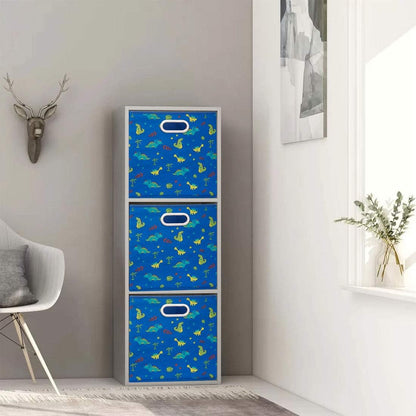 Cloth Storage Bins Set of 4 Thick Fabric Drawers Foldable Cubes Basket Organizer Container with Dual Metal Handles for Shelf Cabinet Bookcase Boxes Grey-White 13x13x13 inch
