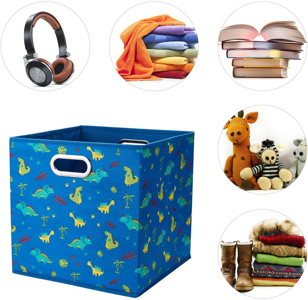 Cloth Storage Bins Set of 4 Thick Fabric Drawers Foldable Cubes Basket Organizer Container with Dual Metal Handles for Shelf Cabinet Bookcase Boxes Grey-White 13x13x13 inch
