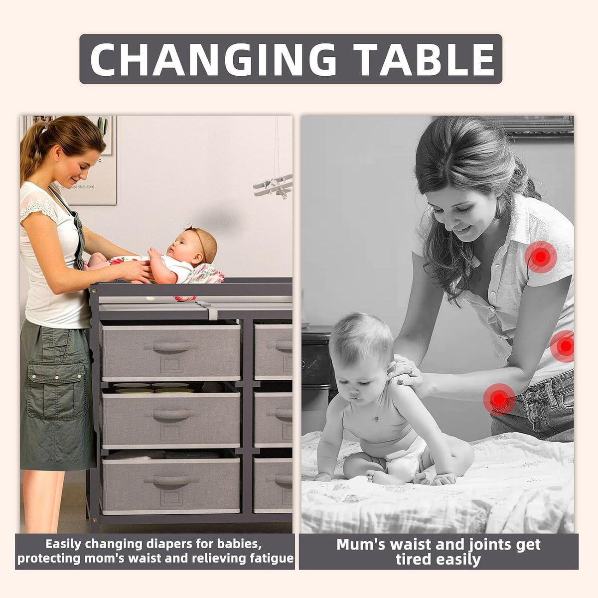 XJD Wooden Diaper Changing Table with 6 Storage Baskets, Modern Baby Changing Table, Infant Diaper Changing Station Dresser with Pad (White)