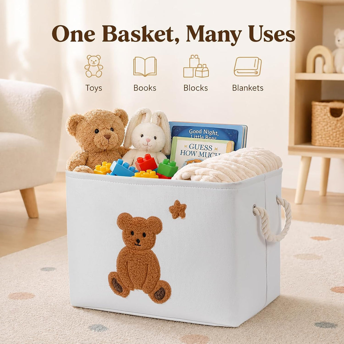Toy Storage for Kids Toy Box Lightweight Collapsible Toy Storage Organizer Toys Bin with Handle, Storage Baskets for Kids, Boys, Girls, Nursery Room (Large, Toys)