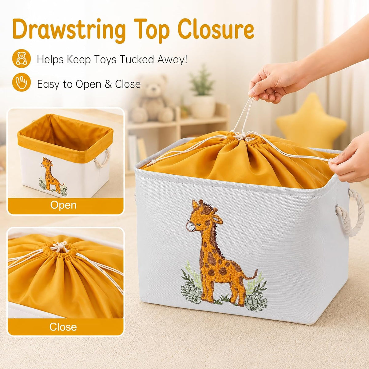 Toy Storage for Kids Toy Box Lightweight Collapsible Toy Storage Organizer Toys Bin with Handle, Storage Baskets for Kids, Boys, Girls, Nursery Room (Large, Toys)