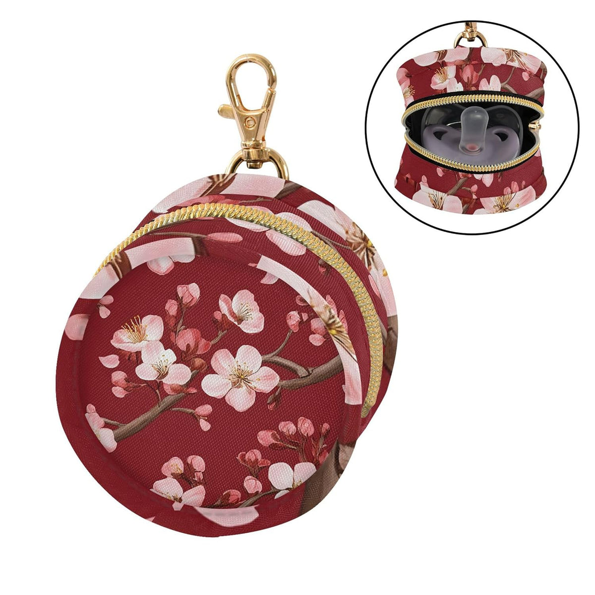 Pink Cherry Blossoms Baby Pacifier Holder Case, Dustproof Portable Storage Box for Diaper Bag Purse, Pacifier Storage Container for Boys & Girls