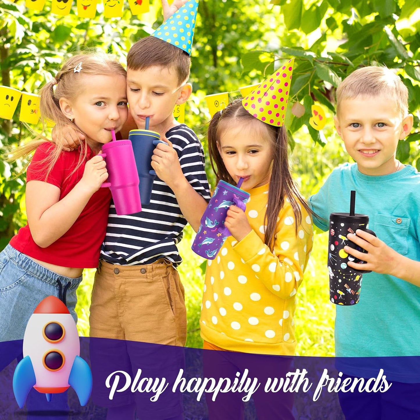 24oz kids stainless steel water bottle with handle and Silicone Lid | Spill Proof Insulated Tumbler, BPA-Free Reusable Leak-Proof Kid Cups for School, Outdoor, Gift for Boys Girls, Black