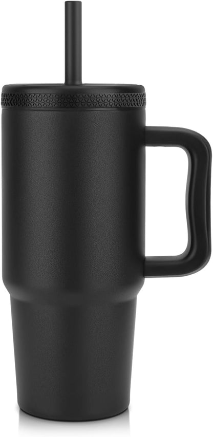 24oz kids stainless steel water bottle with handle and Silicone Lid | Spill Proof Insulated Tumbler, BPA-Free Reusable Leak-Proof Kid Cups for School, Outdoor, Gift for Boys Girls, Black