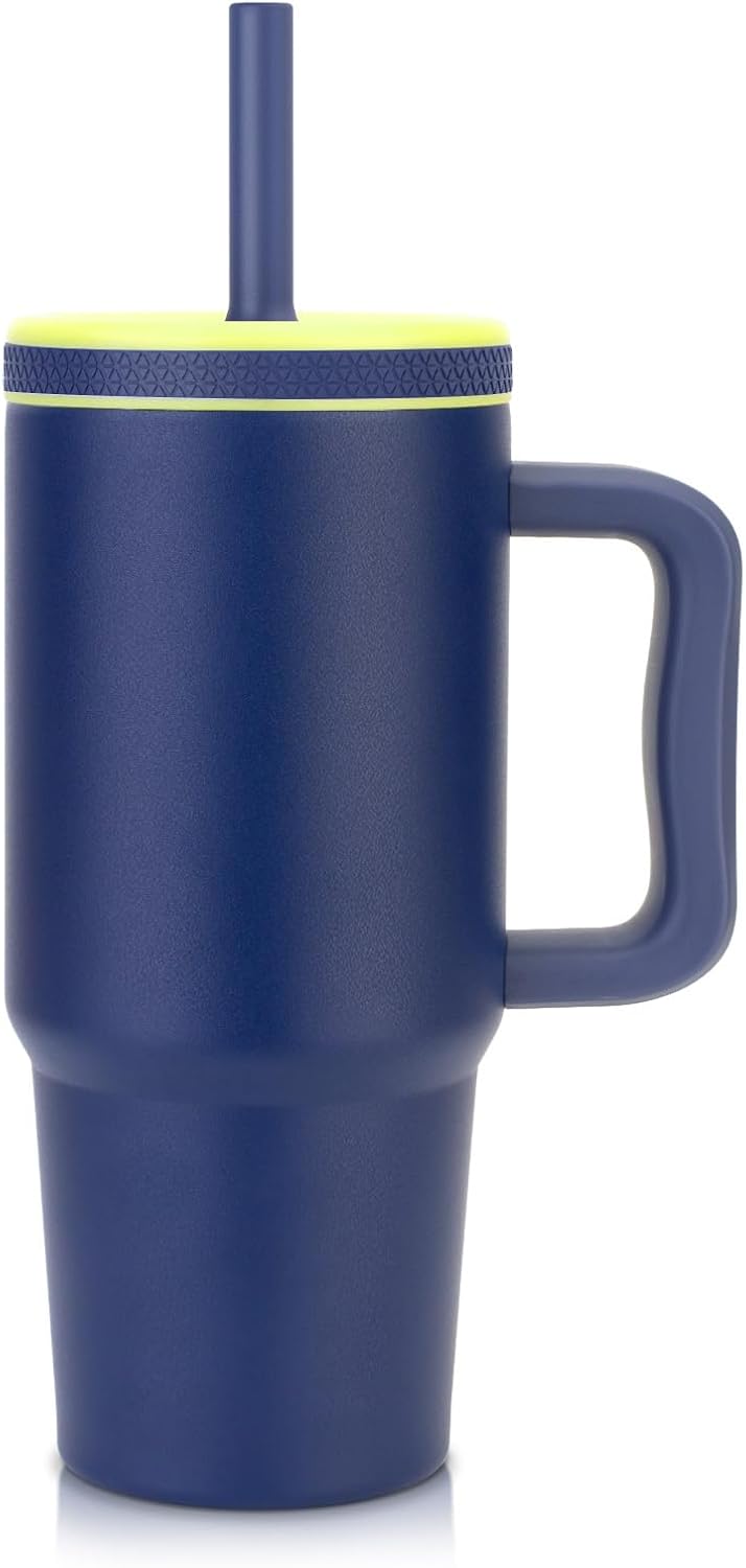 24oz kids stainless steel water bottle with handle and Silicone Lid | Spill Proof Insulated Tumbler, BPA-Free Reusable Leak-Proof Kid Cups for School, Outdoor, Gift for Boys Girls, Black