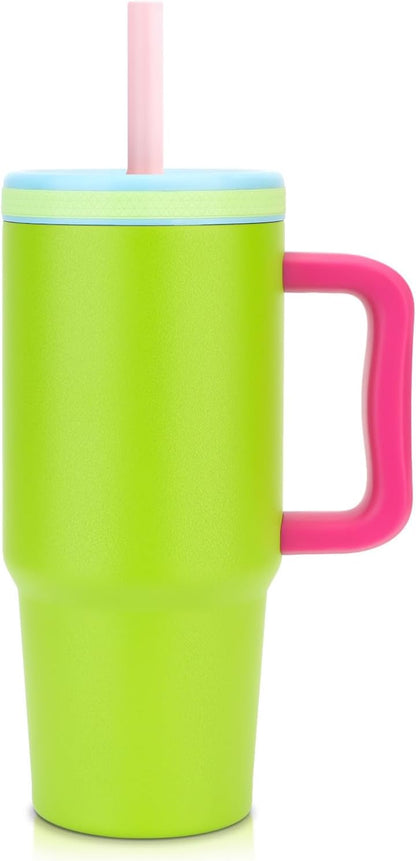 24oz kids stainless steel water bottle with handle and Silicone Lid | Spill Proof Insulated Tumbler, BPA-Free Reusable Leak-Proof Kid Cups for School, Outdoor, Gift for Boys Girls, Black