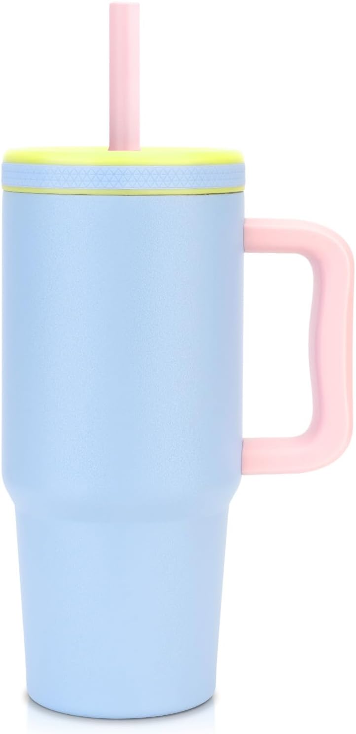 24oz kids stainless steel water bottle with handle and Silicone Lid | Spill Proof Insulated Tumbler, BPA-Free Reusable Leak-Proof Kid Cups for School, Outdoor, Gift for Boys Girls, Black