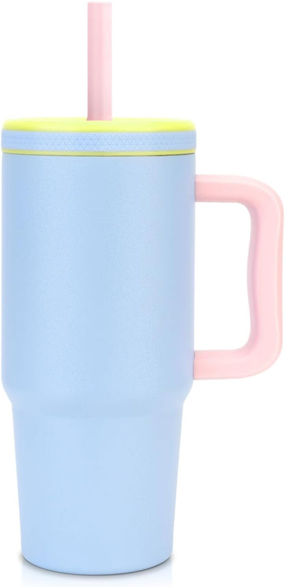 24oz kids stainless steel water bottle with handle and Silicone Lid | Spill Proof Insulated Tumbler, BPA-Free Reusable Leak-Proof Kid Cups for School, Outdoor, Gift for Boys Girls, Black