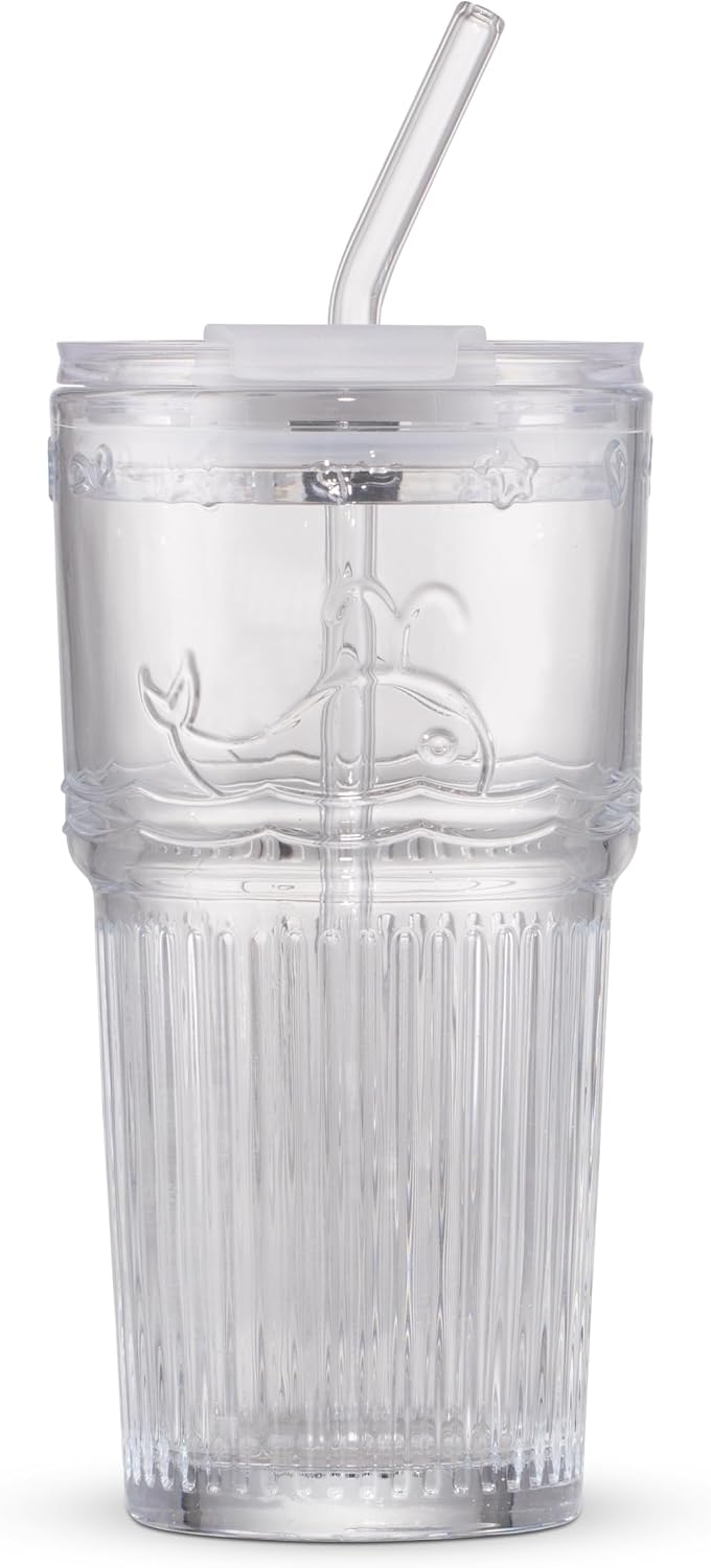 16oz Glass With Lid And Straw, Transparent Travel Iced Coffee Cup, Suitable For Water, Coffee, Tea, Beverages, Home, Office, Outdoor Use-Whale Cup