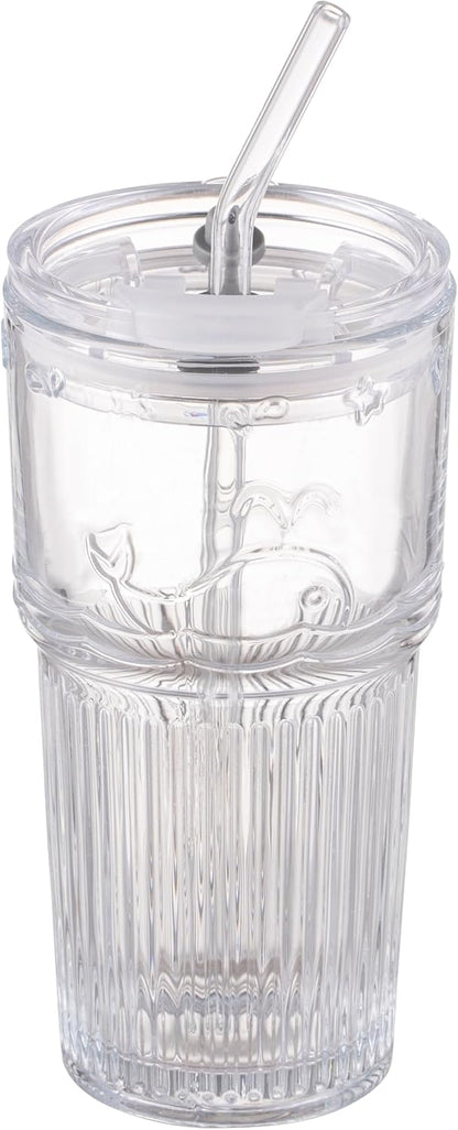 16oz Glass With Lid And Straw, Transparent Travel Iced Coffee Cup, Suitable For Water, Coffee, Tea, Beverages, Home, Office, Outdoor Use-Whale Cup