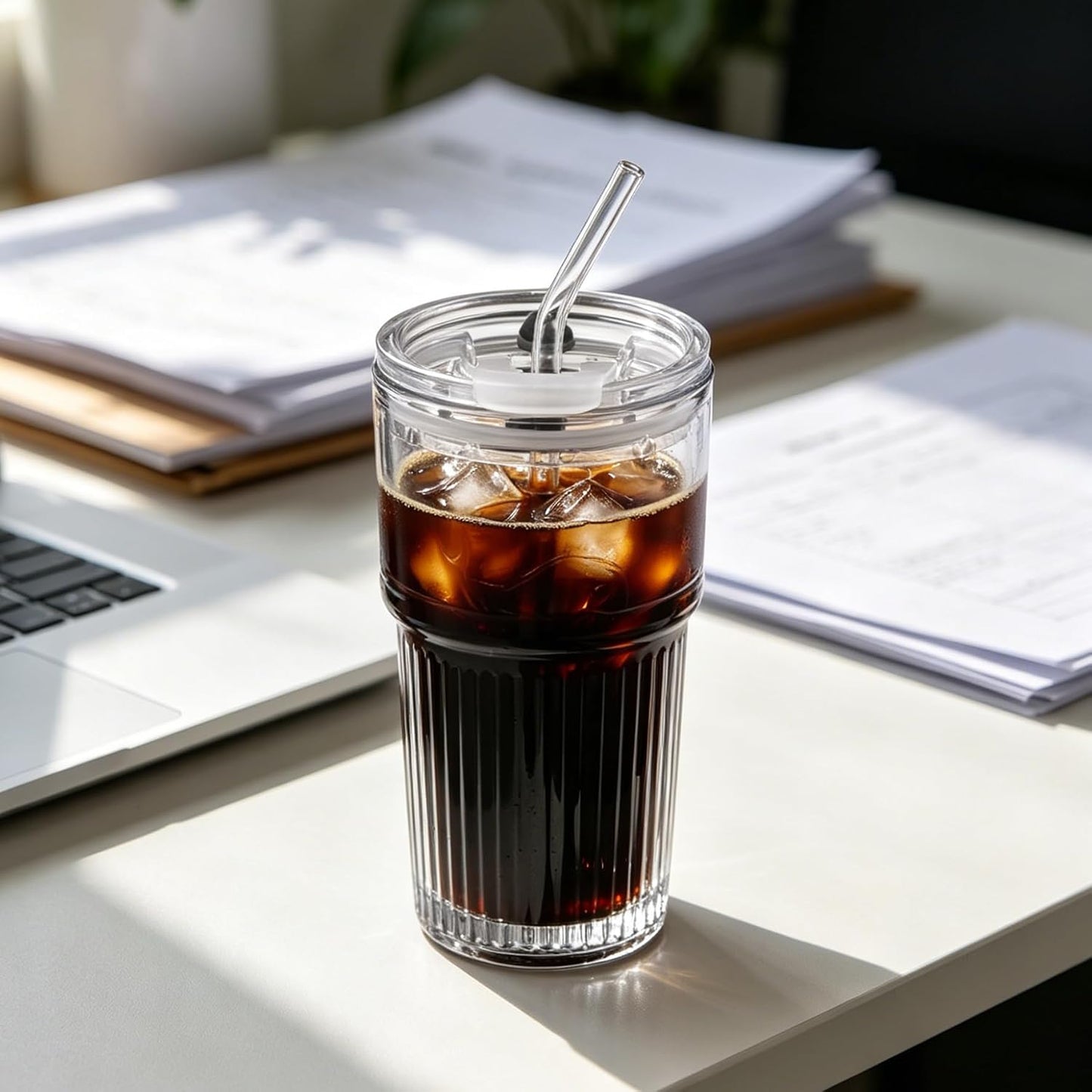 16oz Glass With Lid And Straw, Transparent Travel Iced Coffee Cup, Suitable For Water, Coffee, Tea, Beverages, Home, Office, Outdoor Use-Whale Cup