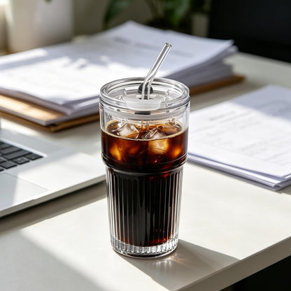 16oz Glass With Lid And Straw, Transparent Travel Iced Coffee Cup, Suitable For Water, Coffee, Tea, Beverages, Home, Office, Outdoor Use-Whale Cup