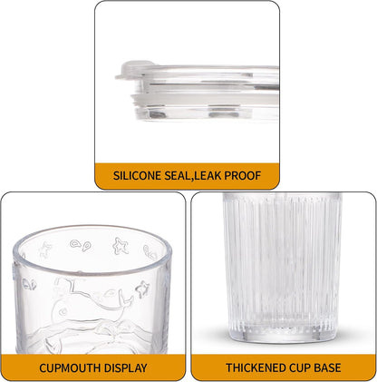 16oz Glass With Lid And Straw, Transparent Travel Iced Coffee Cup, Suitable For Water, Coffee, Tea, Beverages, Home, Office, Outdoor Use-Whale Cup