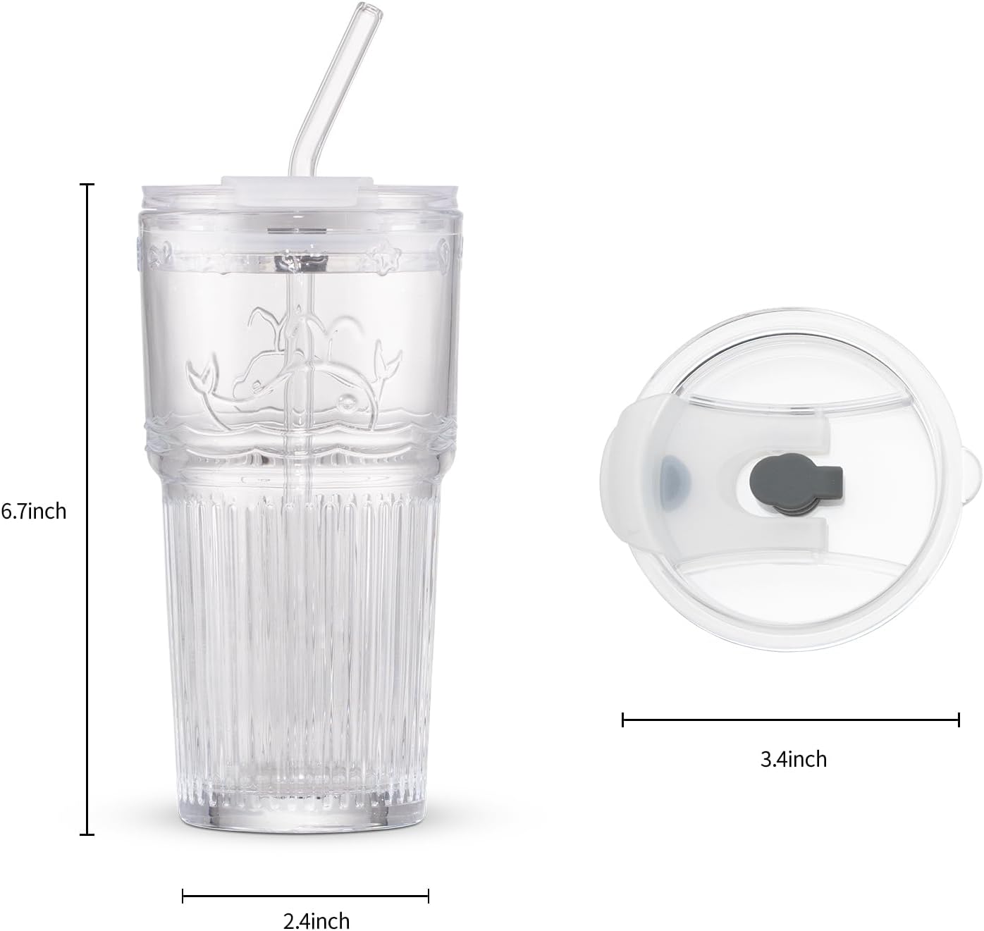 16oz Glass With Lid And Straw, Transparent Travel Iced Coffee Cup, Suitable For Water, Coffee, Tea, Beverages, Home, Office, Outdoor Use-Whale Cup