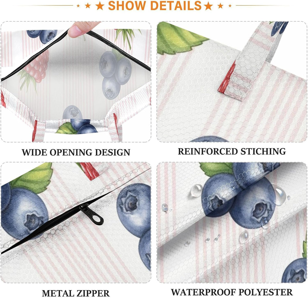 Blueberry Fruit Waterproof Travel Laundry Bag Reusable 2 Count