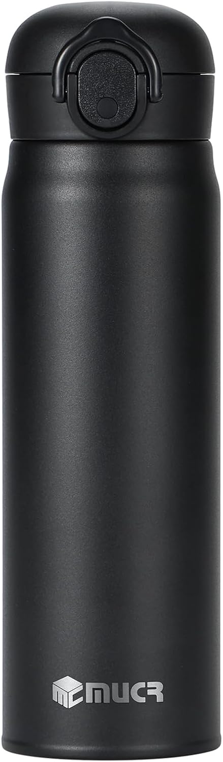17oz BPA-Free Flip Lid Water Bottle, Cup Holder Compatible, Black | 304 Stainless Steel, 24H Cold/12H Hot, Leak-Proof, BPA-Free, School, Commute, Travel