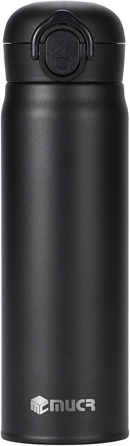 17oz BPA-Free Flip Lid Water Bottle, Cup Holder Compatible, Black | 304 Stainless Steel, 24H Cold/12H Hot, Leak-Proof, BPA-Free, School, Commute, Travel