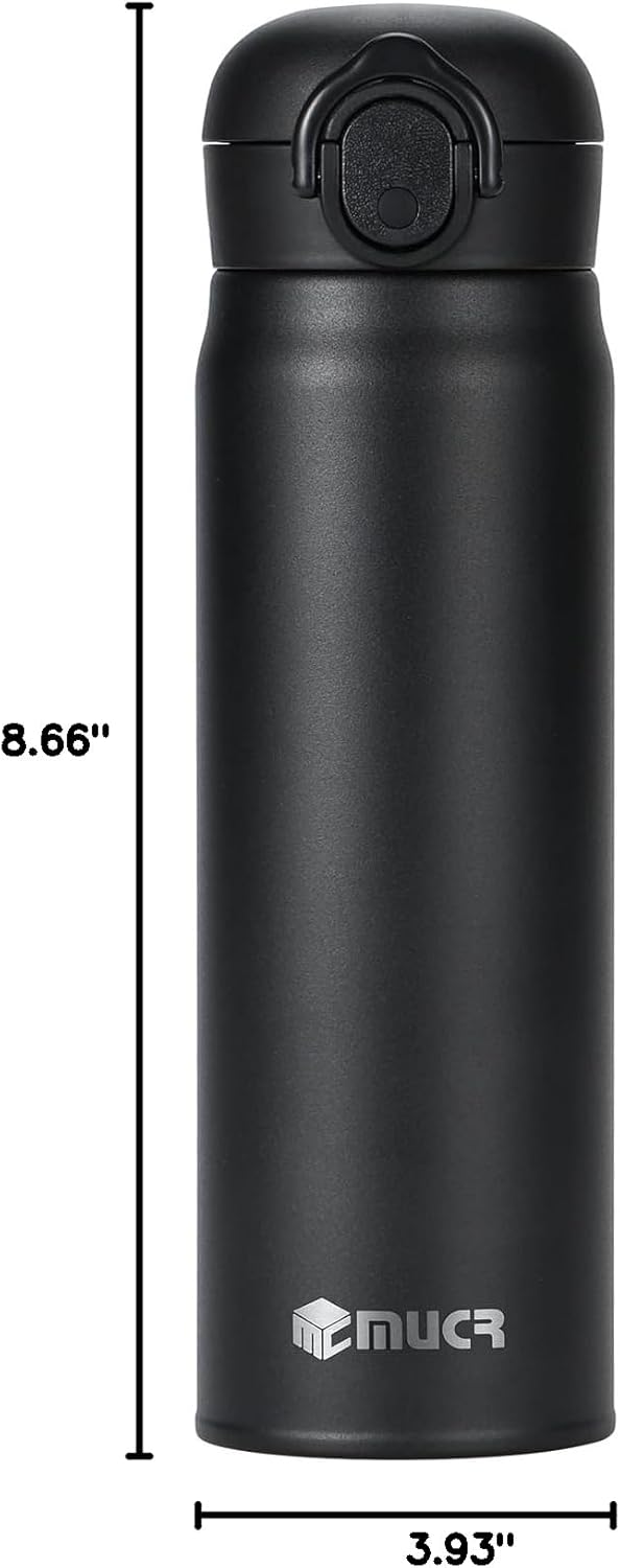 17oz BPA-Free Flip Lid Water Bottle, Cup Holder Compatible, Black | 304 Stainless Steel, 24H Cold/12H Hot, Leak-Proof, BPA-Free, School, Commute, Travel
