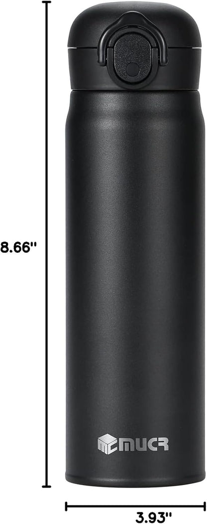17oz BPA-Free Flip Lid Water Bottle, Cup Holder Compatible, Black | 304 Stainless Steel, 24H Cold/12H Hot, Leak-Proof, BPA-Free, School, Commute, Travel