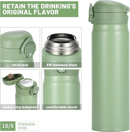 17oz BPA-Free Flip Lid Water Bottle, Cup Holder Compatible, Black | 304 Stainless Steel, 24H Cold/12H Hot, Leak-Proof, BPA-Free, School, Commute, Travel