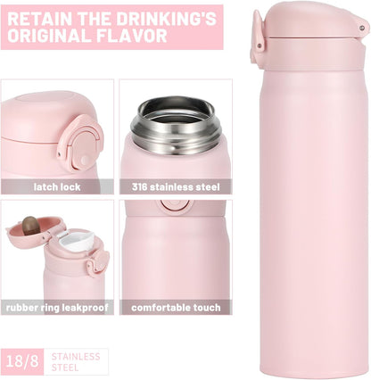 17oz BPA-Free Flip Lid Water Bottle, Cup Holder Compatible, Black | 304 Stainless Steel, 24H Cold/12H Hot, Leak-Proof, BPA-Free, School, Commute, Travel