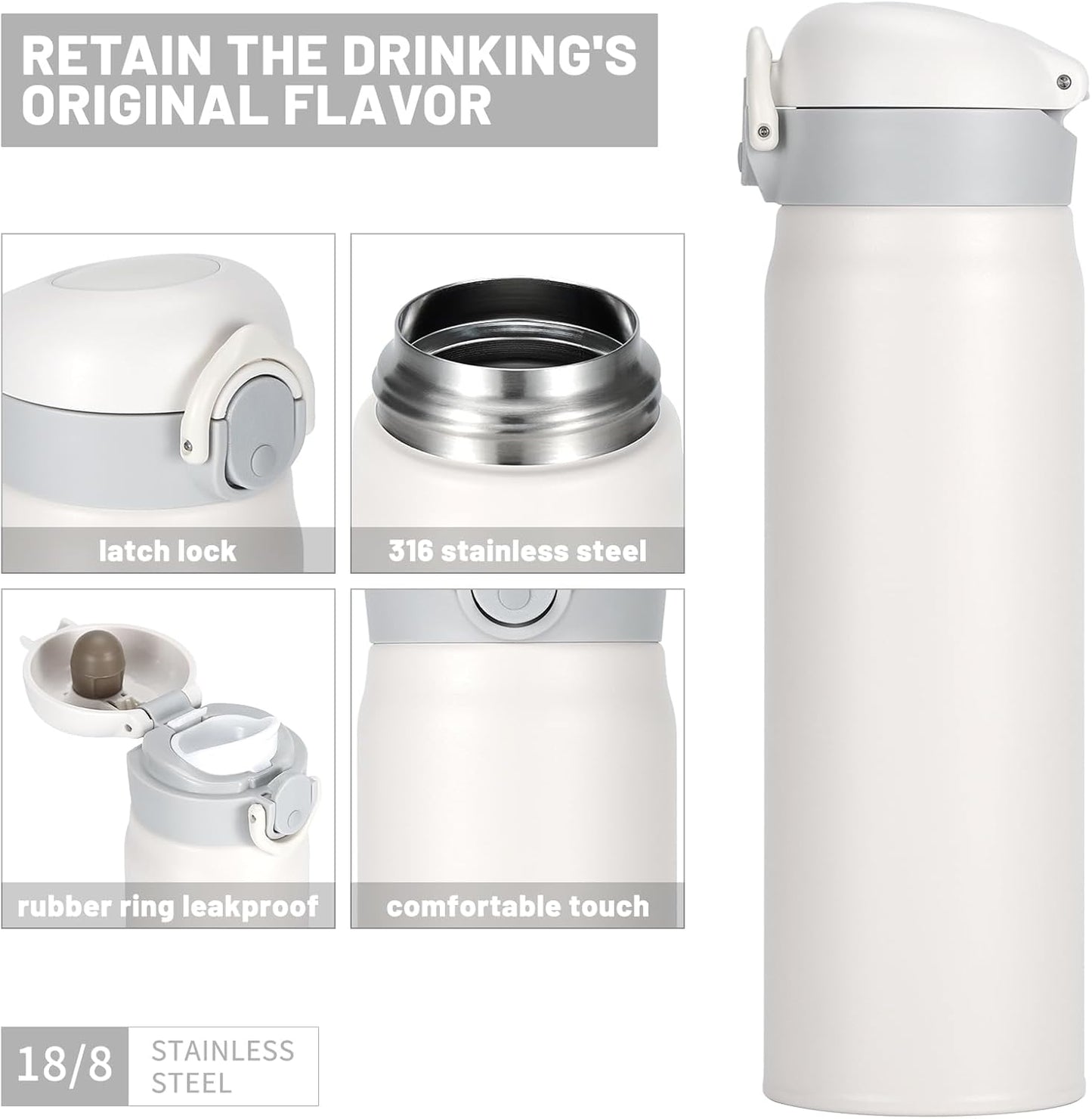 17oz BPA-Free Flip Lid Water Bottle, Cup Holder Compatible, Black | 304 Stainless Steel, 24H Cold/12H Hot, Leak-Proof, BPA-Free, School, Commute, Travel