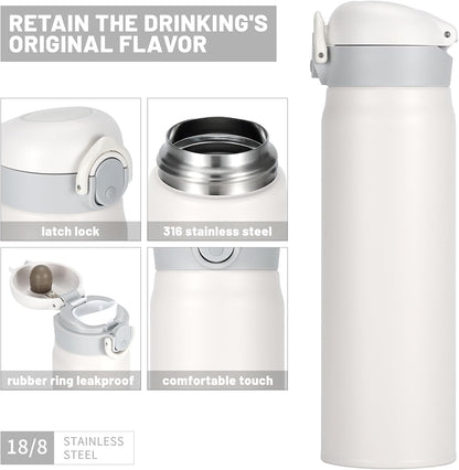 17oz BPA-Free Flip Lid Water Bottle, Cup Holder Compatible, Black | 304 Stainless Steel, 24H Cold/12H Hot, Leak-Proof, BPA-Free, School, Commute, Travel