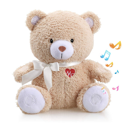 Newborns Musical Baby Sleep Soother, Mom's Heartbeat White Noise Machine, Bear Sleeping Aid with Cry Sensor|Night Light & 9 Sounds Therapy|Womb Sound Stuffed Toy for Toddler Crib|Deep Brown