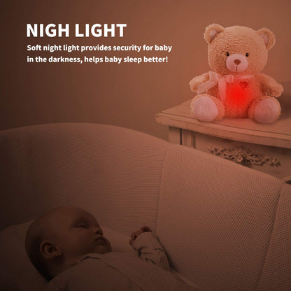 Newborns Musical Baby Sleep Soother, Mom's Heartbeat White Noise Machine, Bear Sleeping Aid with Cry Sensor|Night Light & 9 Sounds Therapy|Womb Sound Stuffed Toy for Toddler Crib|Deep Brown