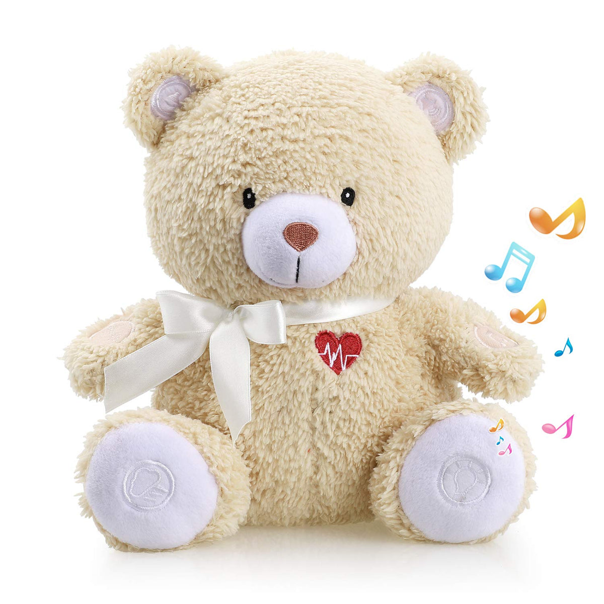 Newborns Musical Baby Sleep Soother, Mom's Heartbeat White Noise Machine, Bear Sleeping Aid with Cry Sensor|Night Light & 9 Sounds Therapy|Womb Sound Stuffed Toy for Toddler Crib|Deep Brown