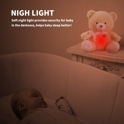 Newborns Musical Baby Sleep Soother, Mom's Heartbeat White Noise Machine, Bear Sleeping Aid with Cry Sensor|Night Light & 9 Sounds Therapy|Womb Sound Stuffed Toy for Toddler Crib|Deep Brown