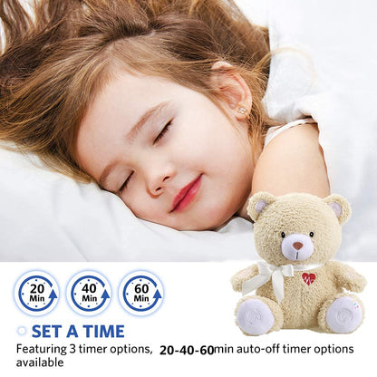 Newborns Musical Baby Sleep Soother, Mom's Heartbeat White Noise Machine, Bear Sleeping Aid with Cry Sensor|Night Light & 9 Sounds Therapy|Womb Sound Stuffed Toy for Toddler Crib|Deep Brown