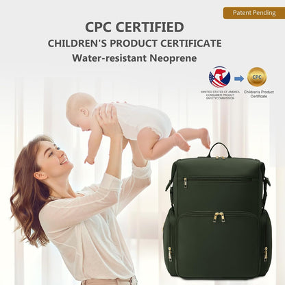 Neoprene Diaper Bag Backpack with Insulated Pockets, Large Newborn Baby Maternity Bags Travel Tote with Changing Pad