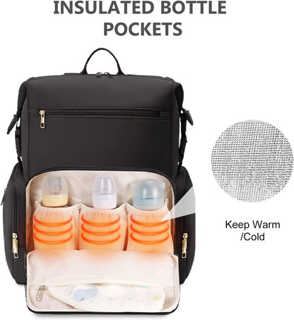 Neoprene Diaper Bag Backpack with Insulated Pockets, Large Newborn Baby Maternity Bags Travel Tote with Changing Pad