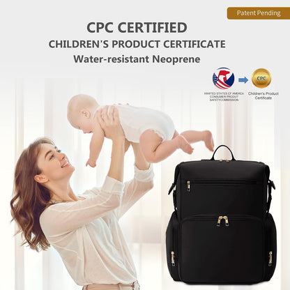 Neoprene Diaper Bag Backpack with Insulated Pockets, Large Newborn Baby Maternity Bags Travel Tote with Changing Pad