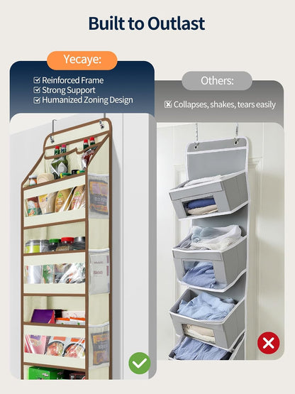 5 Tier Over the Door Organizer, Swing-proof Door Organizer Hanging with Clear PVC Windows, Behind the Door Storage for Bedroom Nursery Closet Laundry Pantry Bathroom, Pink