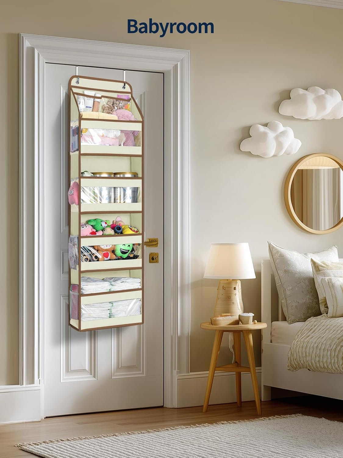 5 Tier Over the Door Organizer, Swing-proof Door Organizer Hanging with Clear PVC Windows, Behind the Door Storage for Bedroom Nursery Closet Laundry Pantry Bathroom, Pink