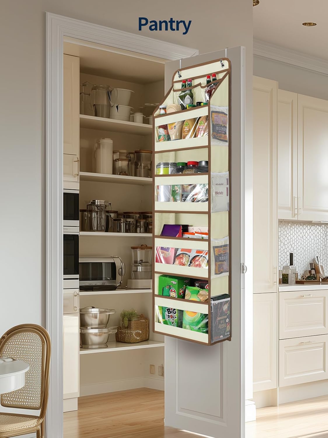 5 Tier Over the Door Organizer, Swing-proof Door Organizer Hanging with Clear PVC Windows, Behind the Door Storage for Bedroom Nursery Closet Laundry Pantry Bathroom, Pink