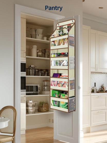 5 Tier Over the Door Organizer, Swing-proof Door Organizer Hanging with Clear PVC Windows, Behind the Door Storage for Bedroom Nursery Closet Laundry Pantry Bathroom, Pink