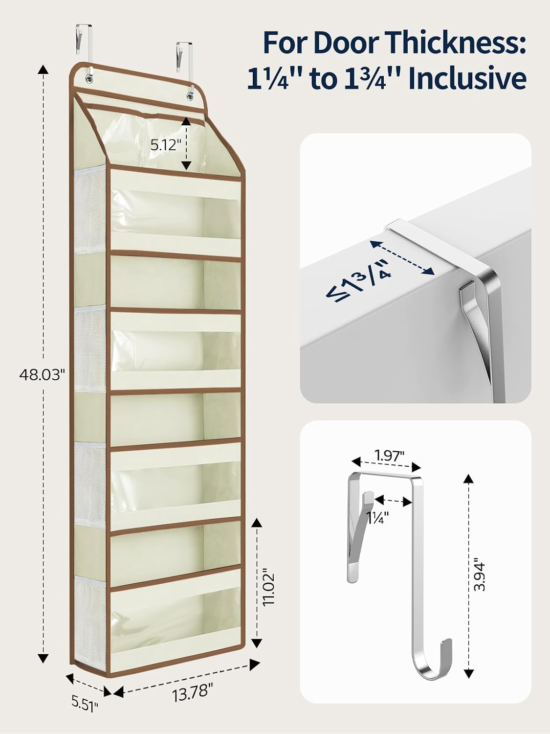 5 Tier Over the Door Organizer, Swing-proof Door Organizer Hanging with Clear PVC Windows, Behind the Door Storage for Bedroom Nursery Closet Laundry Pantry Bathroom, Pink