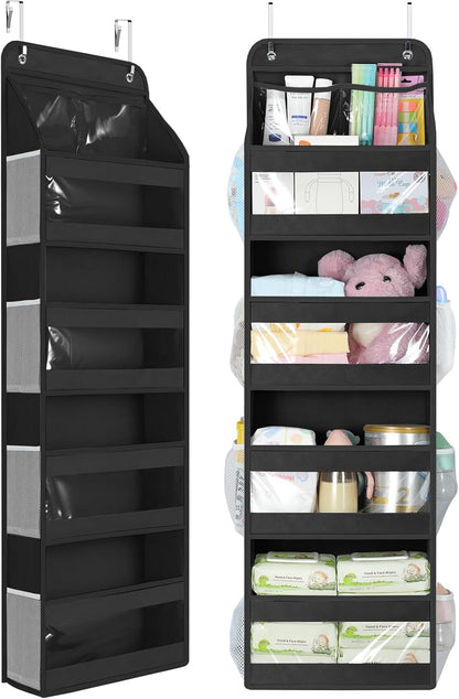 5 Tier Over the Door Organizer, Swing-proof Door Organizer Hanging with Clear PVC Windows, Behind the Door Storage for Bedroom Nursery Closet Laundry Pantry Bathroom, Pink