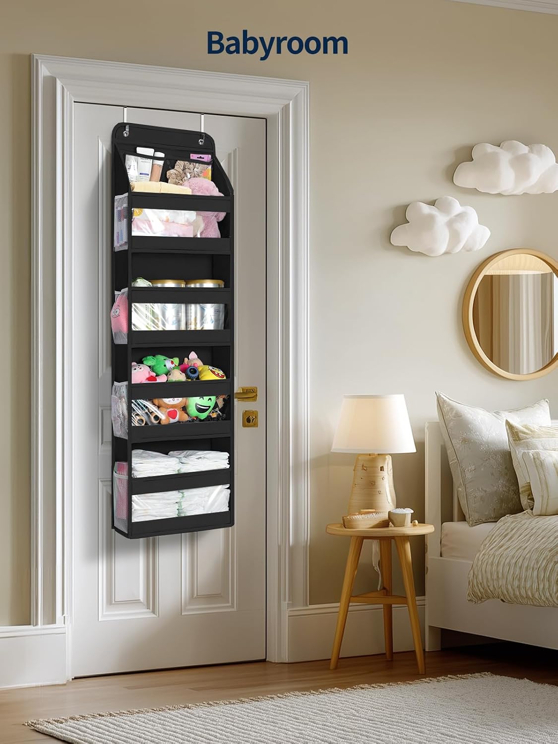 5 Tier Over the Door Organizer, Swing-proof Door Organizer Hanging with Clear PVC Windows, Behind the Door Storage for Bedroom Nursery Closet Laundry Pantry Bathroom, Pink