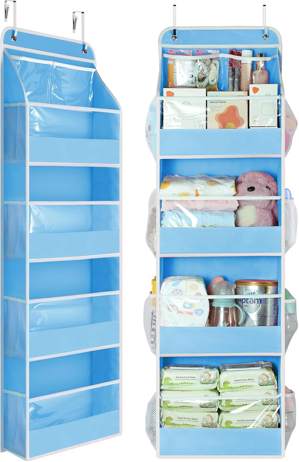 5 Tier Over the Door Organizer, Swing-proof Door Organizer Hanging with Clear PVC Windows, Behind the Door Storage for Bedroom Nursery Closet Laundry Pantry Bathroom, Pink