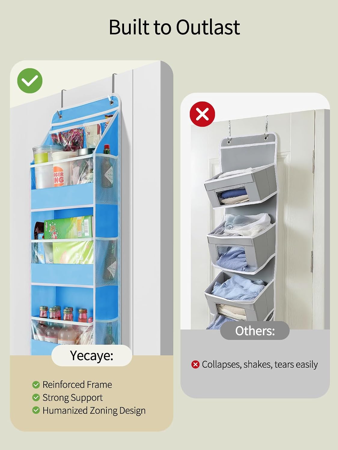 5 Tier Over the Door Organizer, Swing-proof Door Organizer Hanging with Clear PVC Windows, Behind the Door Storage for Bedroom Nursery Closet Laundry Pantry Bathroom, Pink