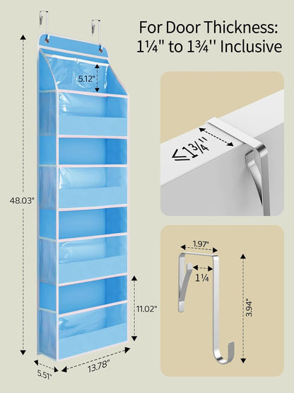 5 Tier Over the Door Organizer, Swing-proof Door Organizer Hanging with Clear PVC Windows, Behind the Door Storage for Bedroom Nursery Closet Laundry Pantry Bathroom, Pink